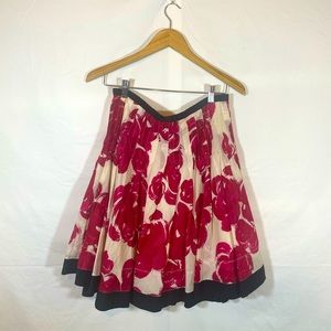 Red and White Floral Skirt- Medium
